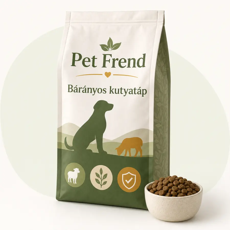 Pet Frend bárányos száraz kutyatáp csomagolás tálkával